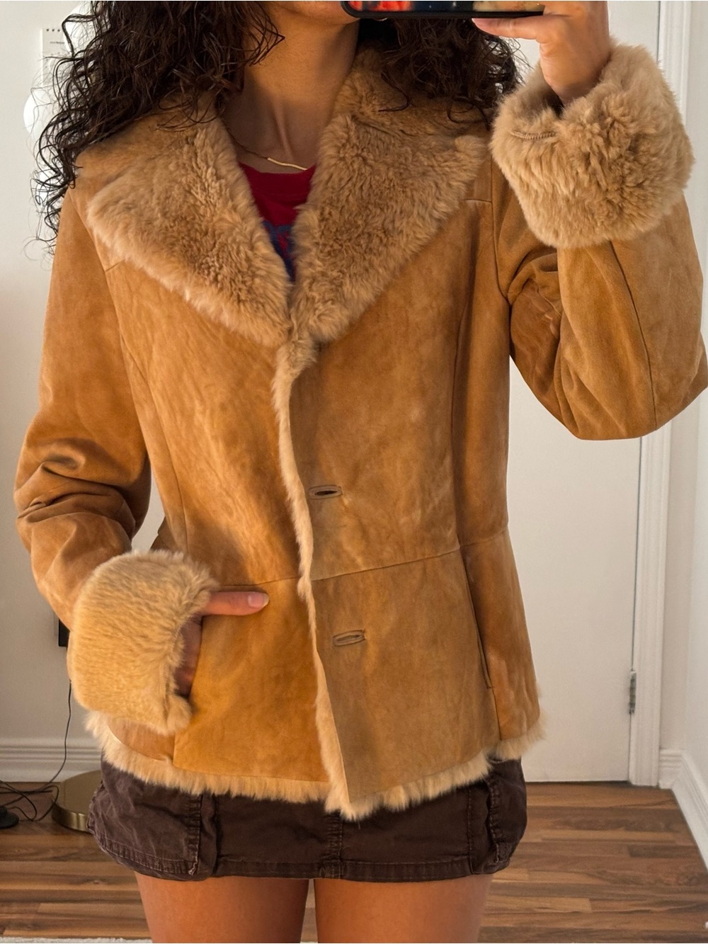 Danier Genuine Rabbit Fur-lined and Suede Jacket in Camel